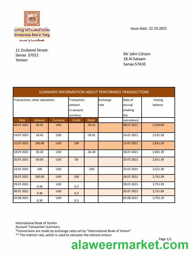Yemen International bank excel pdf